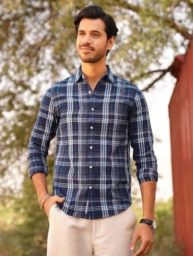 Men's Regular Fit Checked Shirt - Blue
