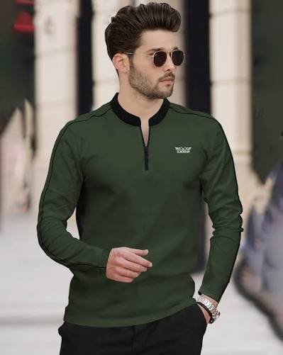 Men's Mandarin Collar Shirt - Olive